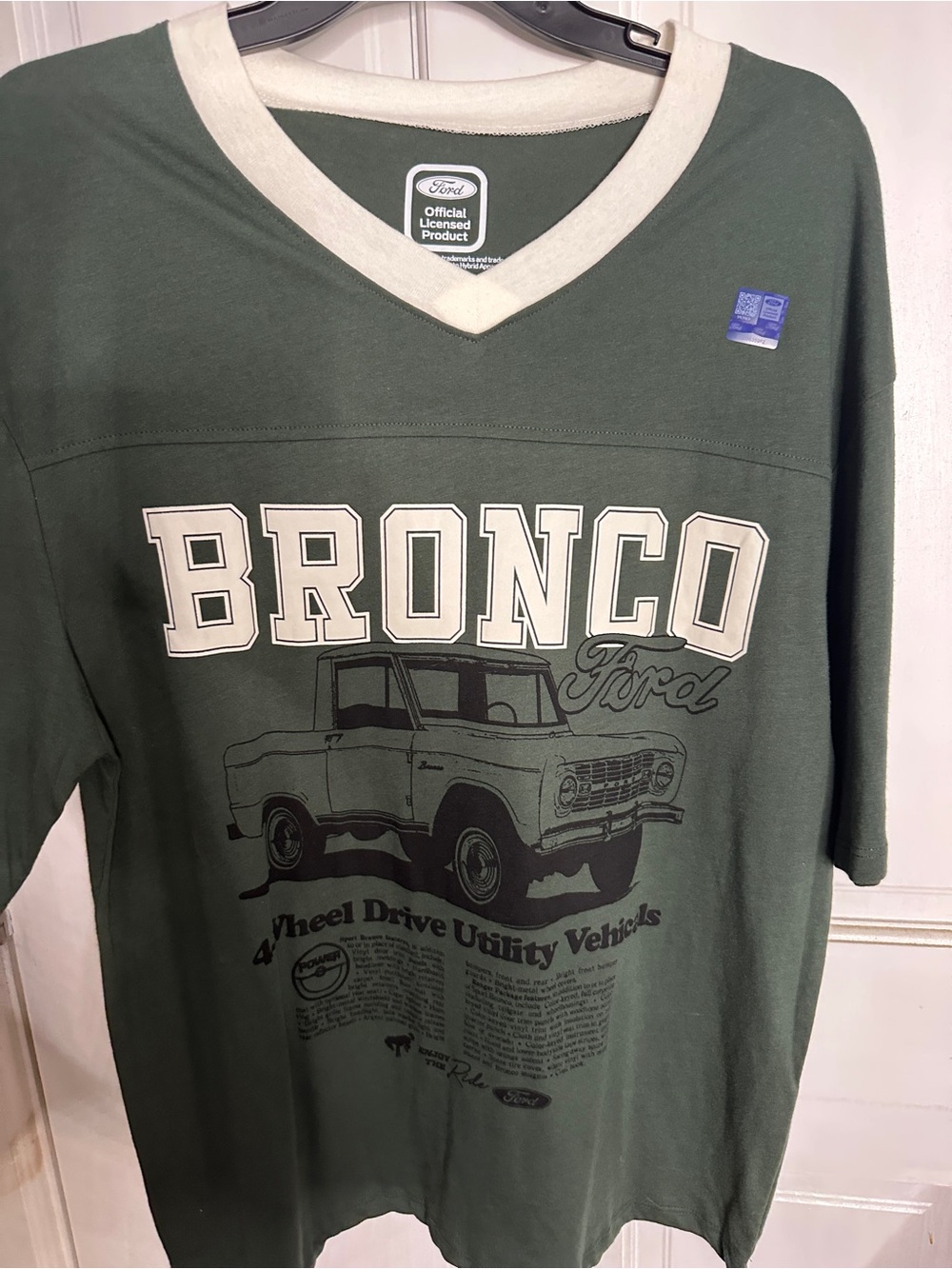 NEW Hybrid Apparel women’s Green V-Neck Ford Bronco Graphic Tee